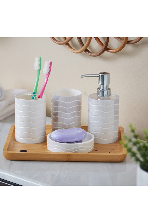 طقم إكسسوارات حمام من الرخام مكون من 4 قطع - 1