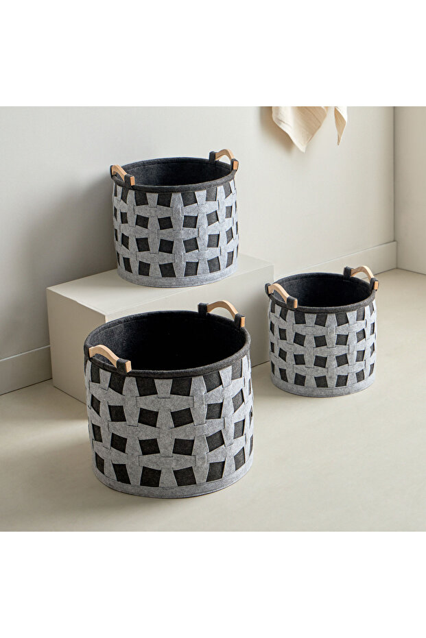 Circular 3-Piece Felt Basket Set - 2