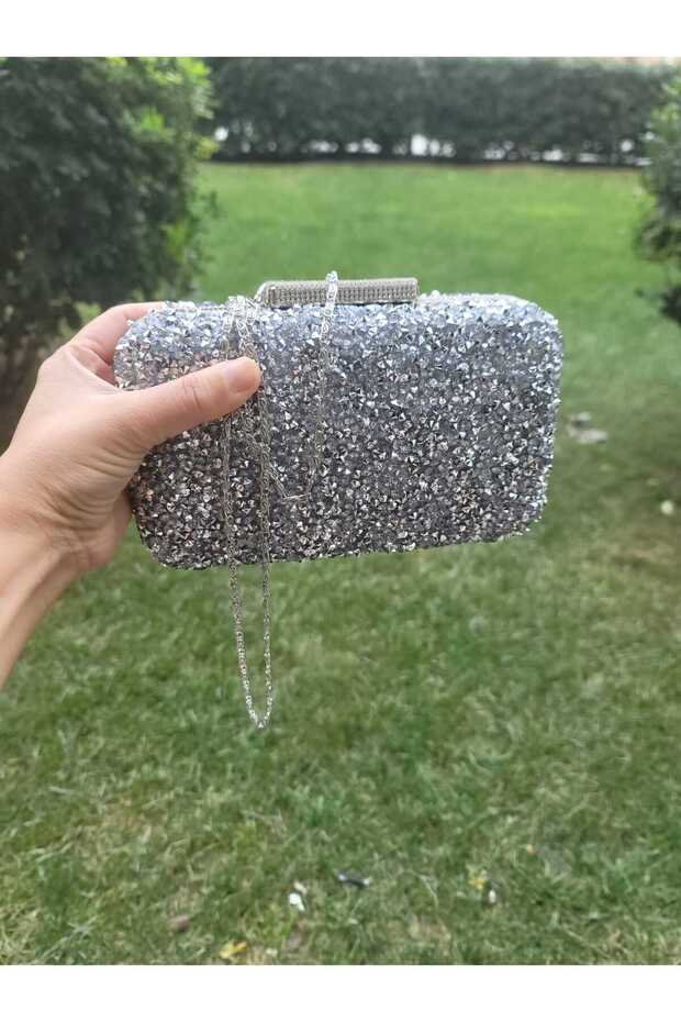 Silver Evening Dress Bag with Stones