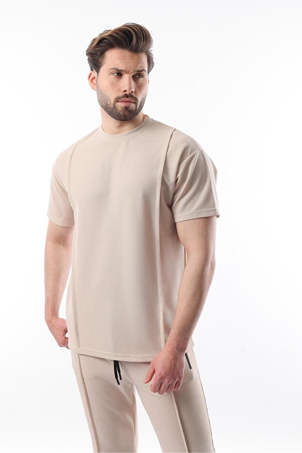 Bej Önü Pileli Overfit Erkek Takım E7304 - 3