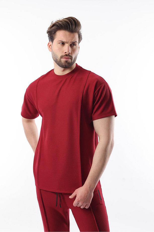 Bordo Önü Pileli Overfit Erkek Takım E7304 - 4
