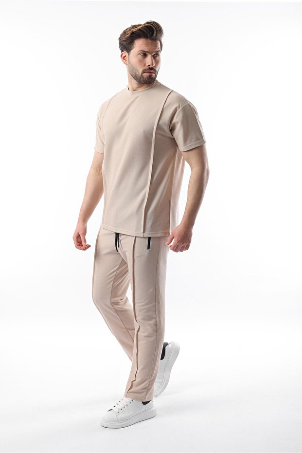 Bej Önü Pileli Overfit Erkek Takım E7304 - 1