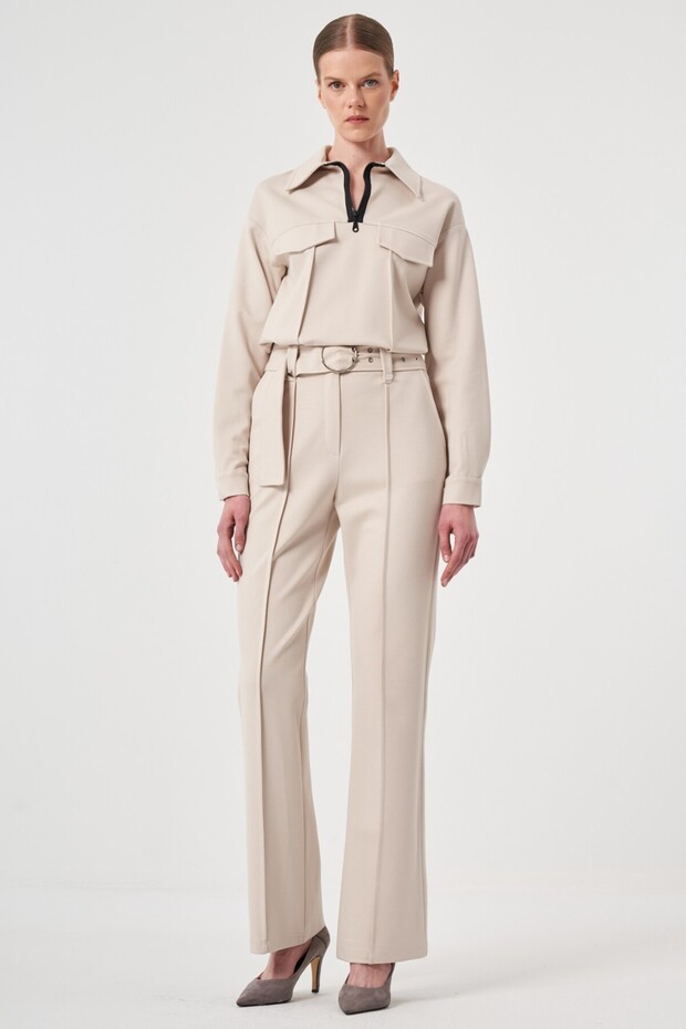 İspanyol Paça Kemerli Pantolon - 1