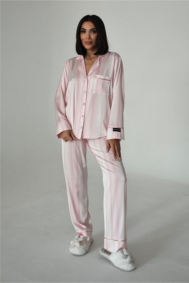 Sogni Lineari Saten Uzun Pijama Takımı LDK09 - 5