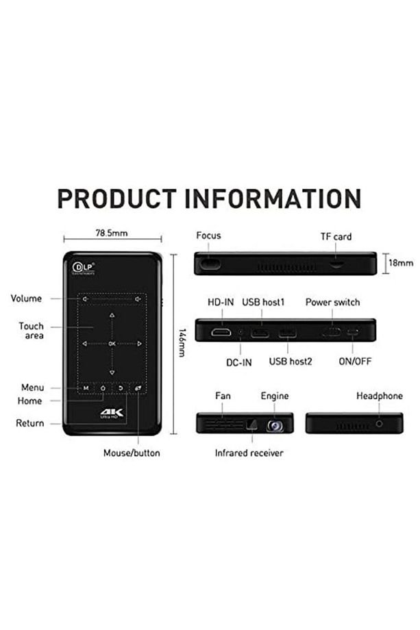 s90 Mini Taşınabilir Projektör Android 9 100ANSI Lümen DLP Wifi 3D 1080P Dahili Pil Stereo Hoparlör - 4