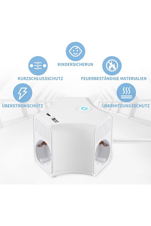 3'lü Grup Priz 3 Priz 1 USB 1 Type-c Anahtarlı Çocuk Emniyetli Dönebilen Duvar Monte Aparatlı 1.5 M - 5