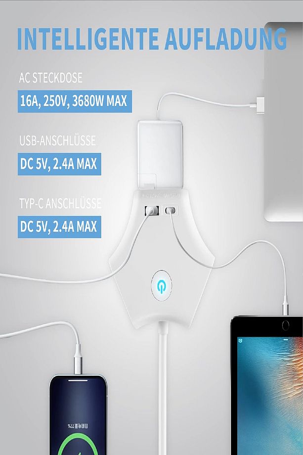 3'lü Grup Priz 3 Priz 1 USB 1 Type-c Anahtarlı Çocuk Emniyetli Dönebilen Duvar Monte Aparatlı 1.5 M - 6