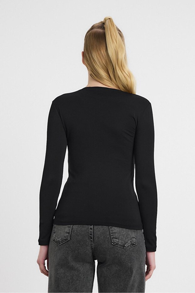 Bluză neagră cu mânecă lungă 950 Basic - 5