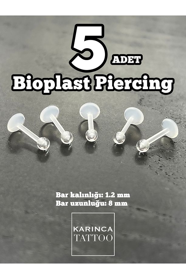 5 Adet Şeffaf Bioplast Piercing Set Tragus Labret Dudak Kulak Helix Flat Conch Snake Bites Sınav - 2