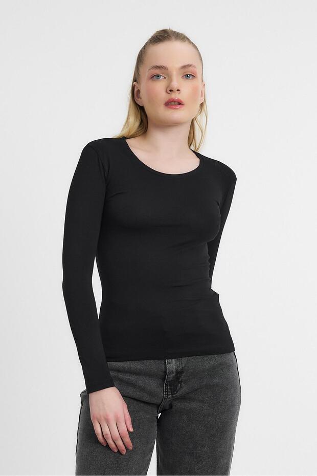 Bluză neagră cu mânecă lungă 950 Basic - 8