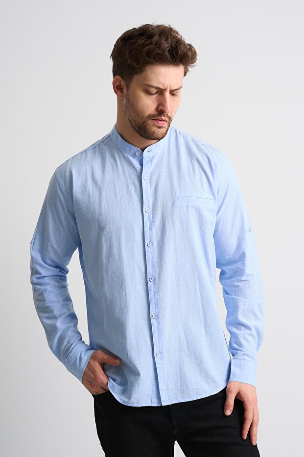 Judge Collar Long Sleeve Men's Linen Shirt