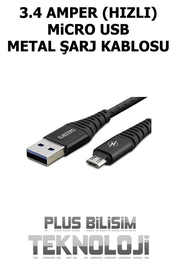 Micro USB 3.4 Amper Kablo Hızlı (Metal Başlıklı) 1Mt. Şarj ve Data Kablosu - 2