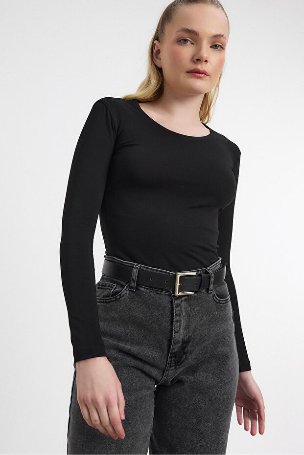 Bluză neagră cu mânecă lungă 950 Basic - 1