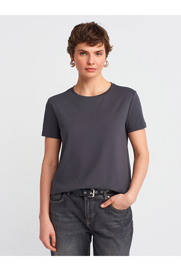 3471 تي شيرت أساسي برقبة دائرية - أنثراسايك داكن. - 1