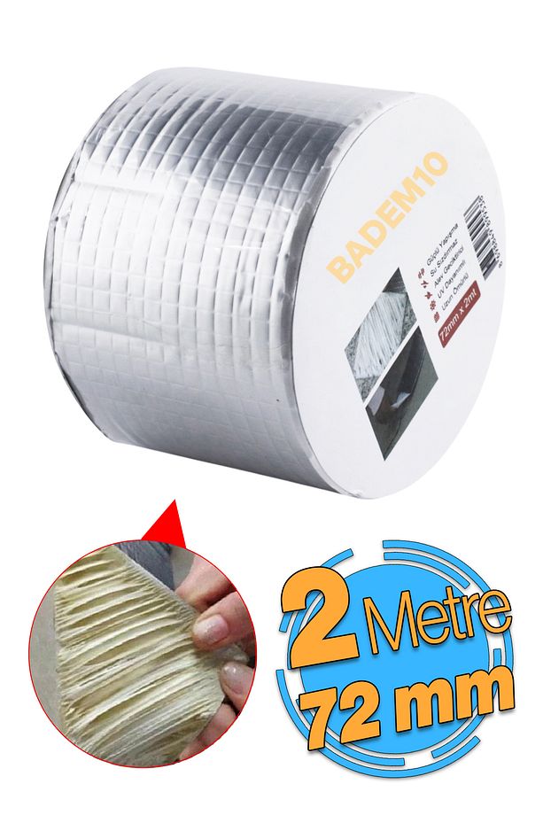 Çatı İzolasyon (72 mm X 2 MT) Su Sızdırmazlık Geçirmez Yalıtım Çamur Boru Sakız Tamir Bant Bandı - 1