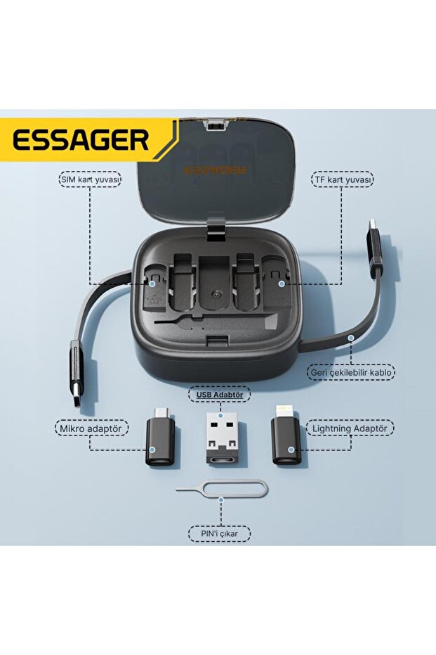 7in1 60w Çekilebilir Type C, Micro, Iphone Lightning Kablolu, Dönüştürücü, Sim Aparatlı Seya - 3