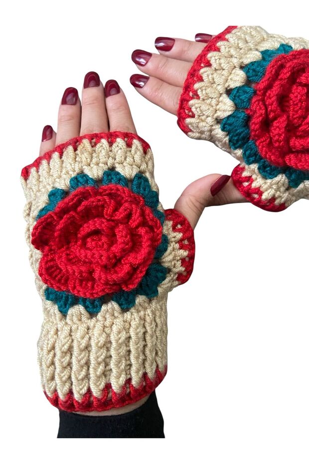 Örgü Eldiven *Gül - 2