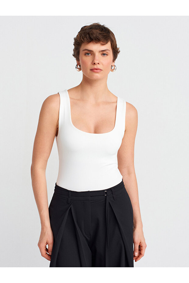 20977 Kalın Askılı Basic Atlet-Ekru - 1