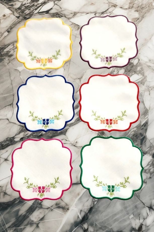 6 Adet Linen Keten Kumaş Kanaviçe Kokteyl Peçetesi Parti Peçetesi Sunum Peçetesi - 3