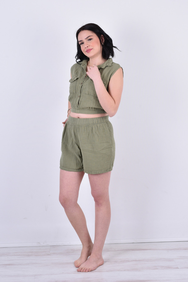 Natural Cotton Muslin Shorts Crop Set