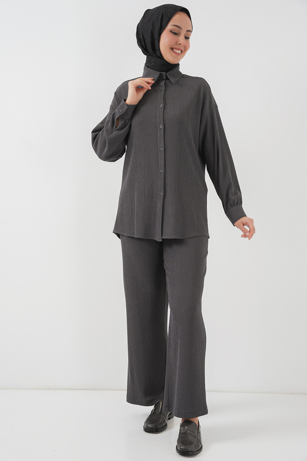 T5858 Knitted Hijab Double Set - Anthracite - 3