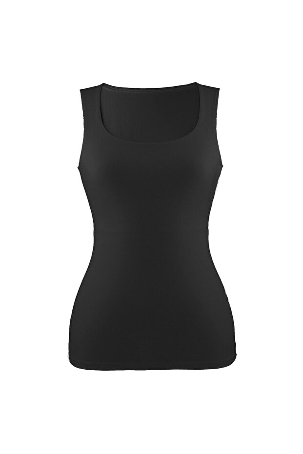 3021 Combed Cotton Fabric Wide Strap Long Undershirt - Black