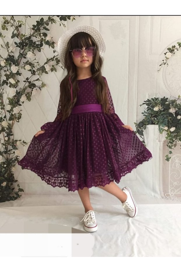 Şapkali Model Tül Elbi̇se Mürdüm
