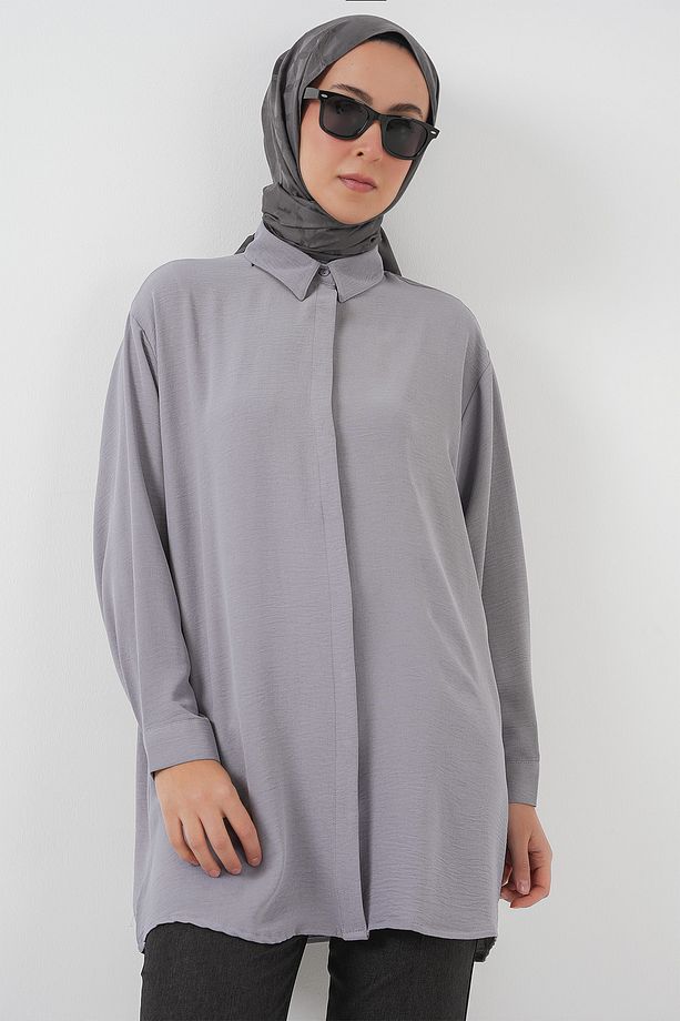 Kadın Uzun Gömlek Tunik 5945 - Gri - 3