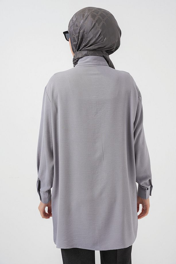 Kadın Uzun Gömlek Tunik 5945 - Gri - 6