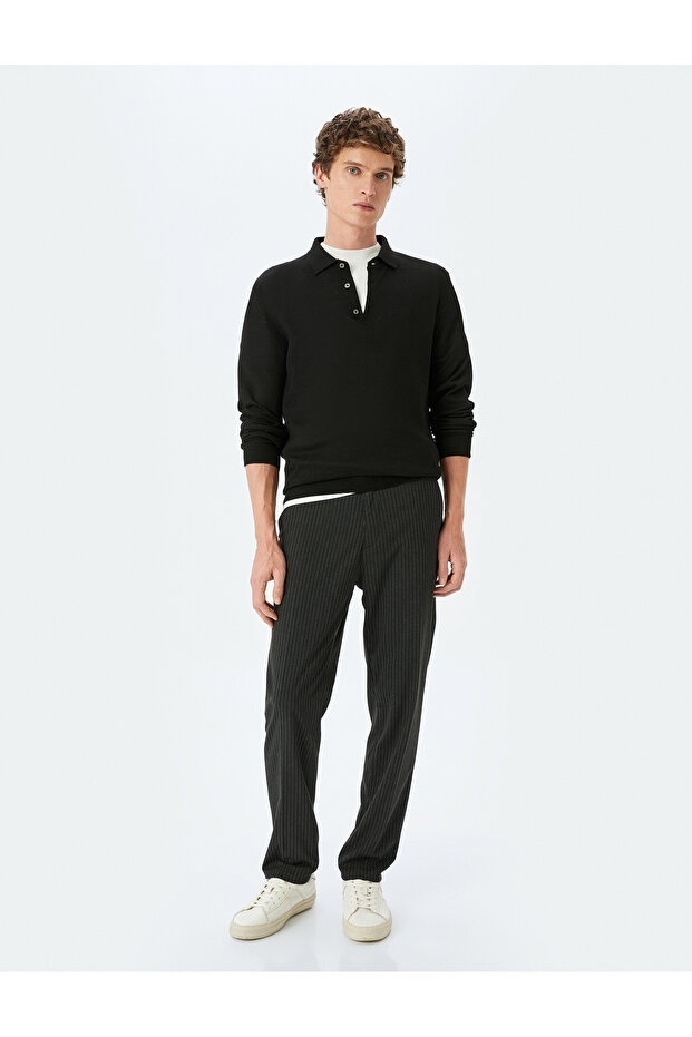 Knitwear Sweater Polo Neck Basic Button Detail - 2