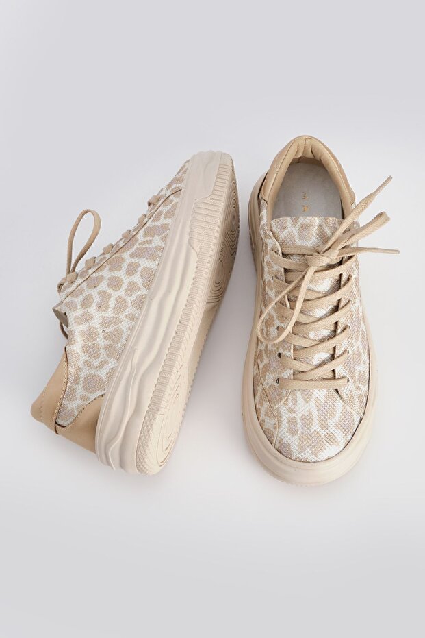Damen Sneakers Dicke Sohle Schnürschuhe Sportschuhe Tales Beige Leopard - 8