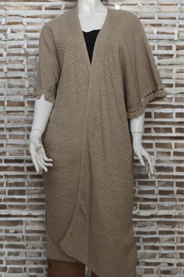 Çalıkuşu Triko Şal,tesettür,panço Vizon Renk M2215 - 2