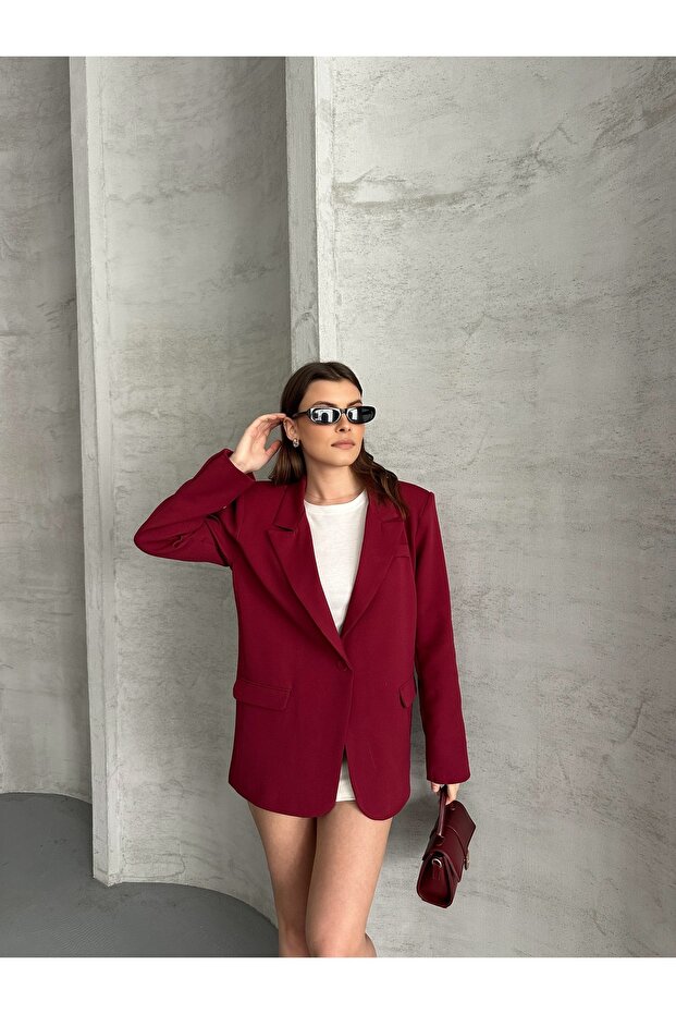 Kadın Bordo Basic Blazer Ceket - 3