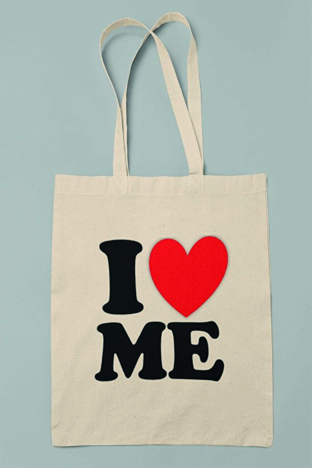I Love Me Printed 100% Cotton Raw Cloth Beige Bag