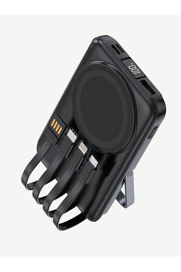 WF27 Mini LED Ekranlı Kablosuz Şarjlı 10.000 mAh Çoklu Kablolu Powerbank - 3