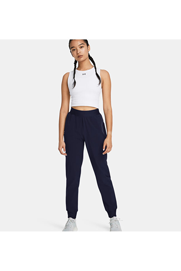 1382727-410 Spodnie damskie UA Rival z wysokim stanem i granatowym splotem - 1