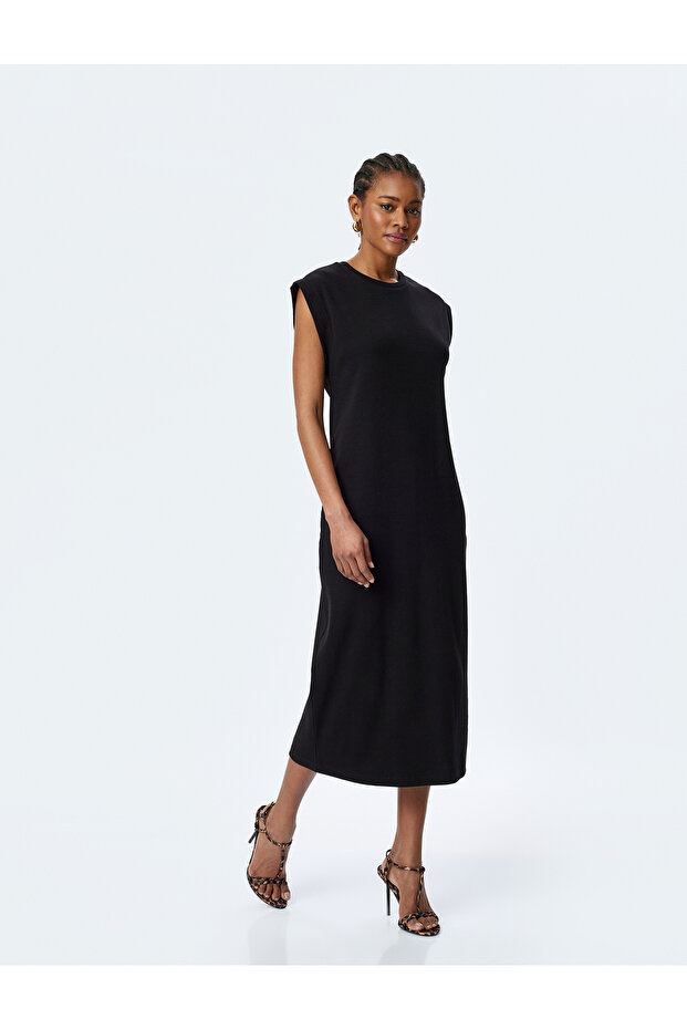 Cotton Sleeveless Crew Neck Midi Length Dress