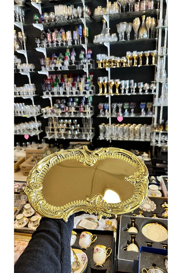 6 lı Metal Gold Çay Kahve Sunum Tepsisi Tek Kişilik 6 Adet - 3