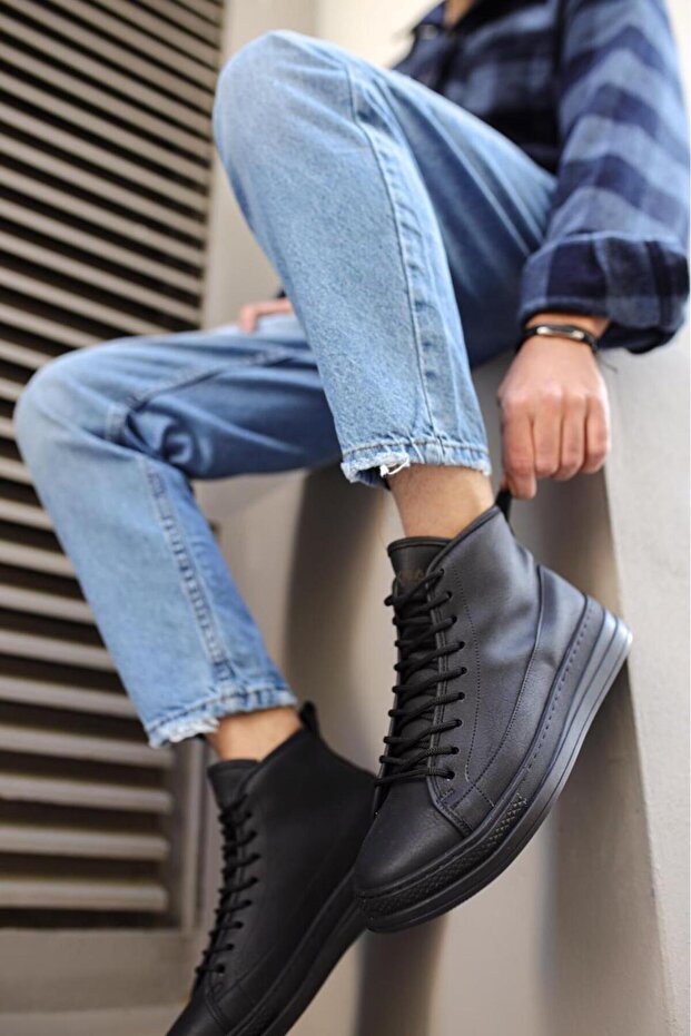 Yüksek Taban Ayakkabı C-030 Siyah (Siyah Taban) - 5