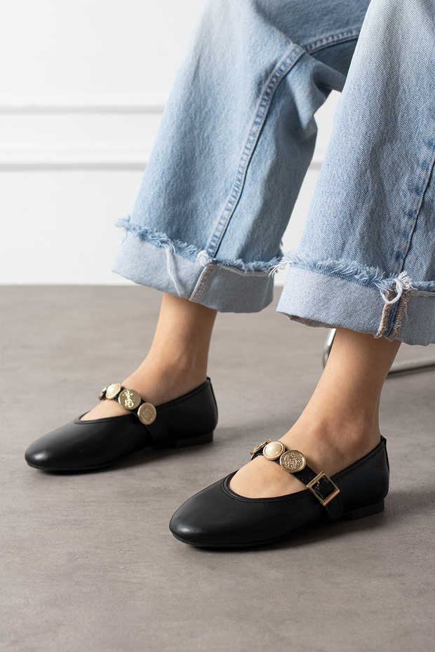 Women's Buckle Detailed Comfortable Stylish Daily Ballerina Shoes
