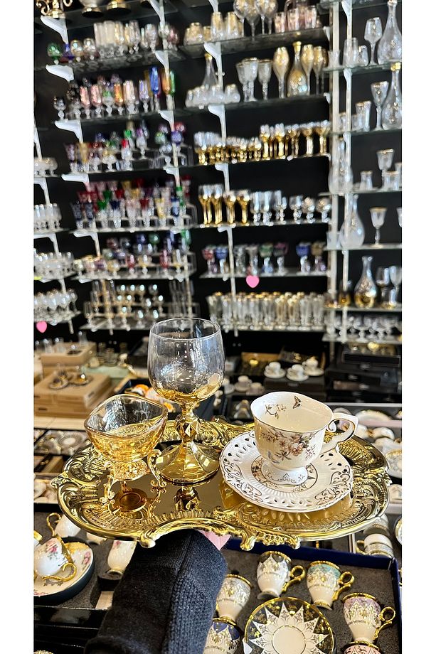 6 lı Metal Gold Çay Kahve Sunum Tepsisi Tek Kişilik 6 Adet - 4