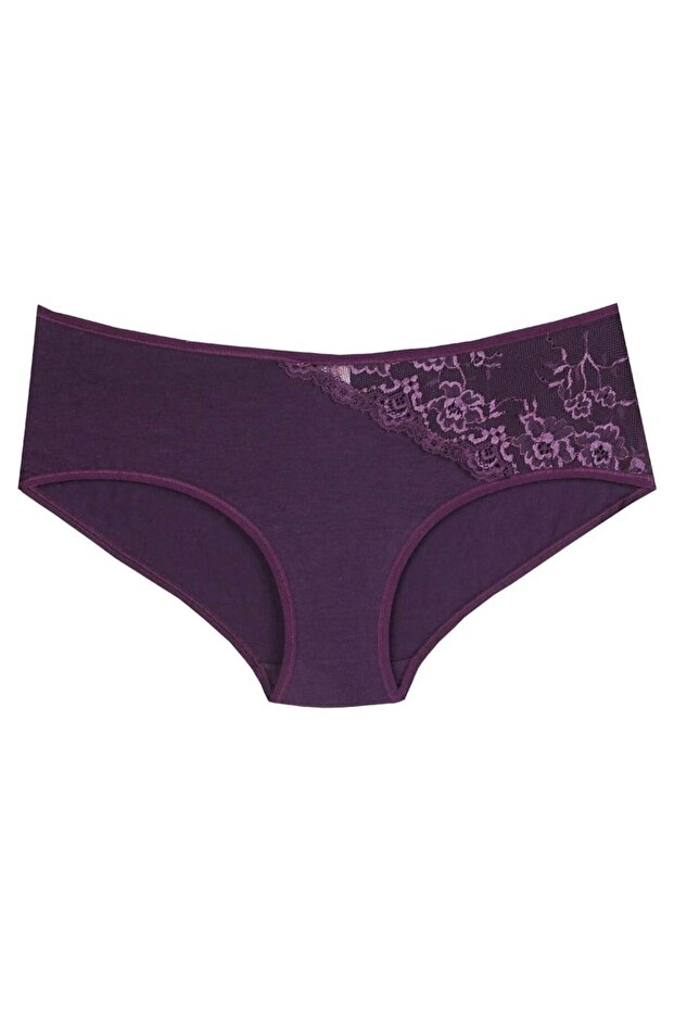 467 Pamuklu Dantelli Normal Külot - Mürdüm - 3