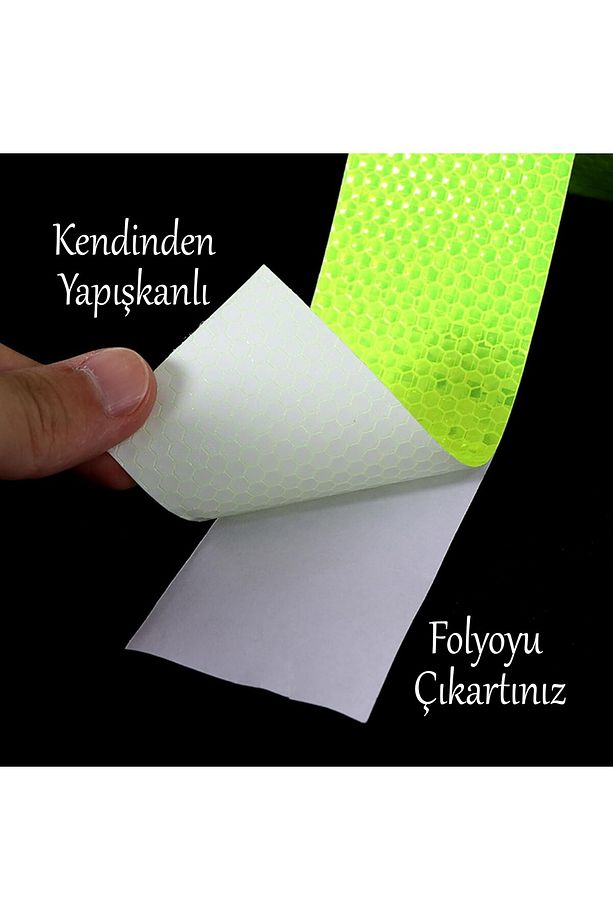 Gece Parlayan Yapışkanlı Reflektörlü 5 cm Fosforlu Reflektif İkaz Bandı 1 Metre Florasan Şerit Bant - 5