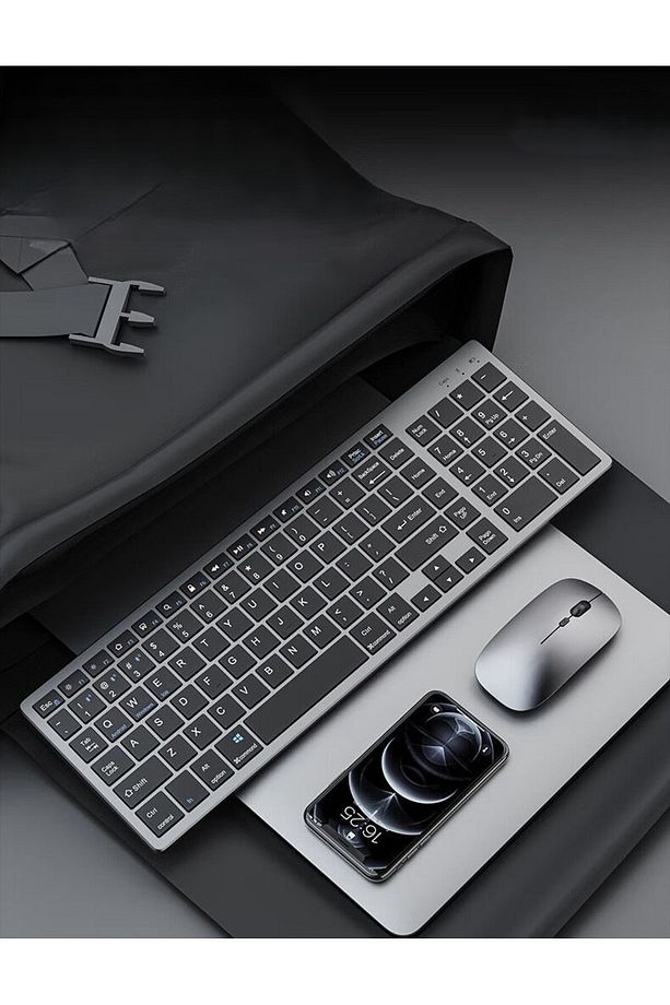 Kablosuz Bluetooth Bağlantılı Taşınabilir Şarjlı Tablet iPad PC Tablet Bilgisayar Klavye Mouse Set - 2