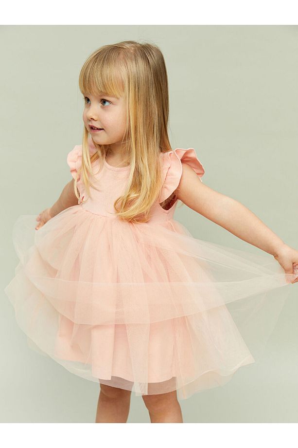 LCW baby Pembe Basic Dantel Tüllü Kız Bebek Elbise - 1