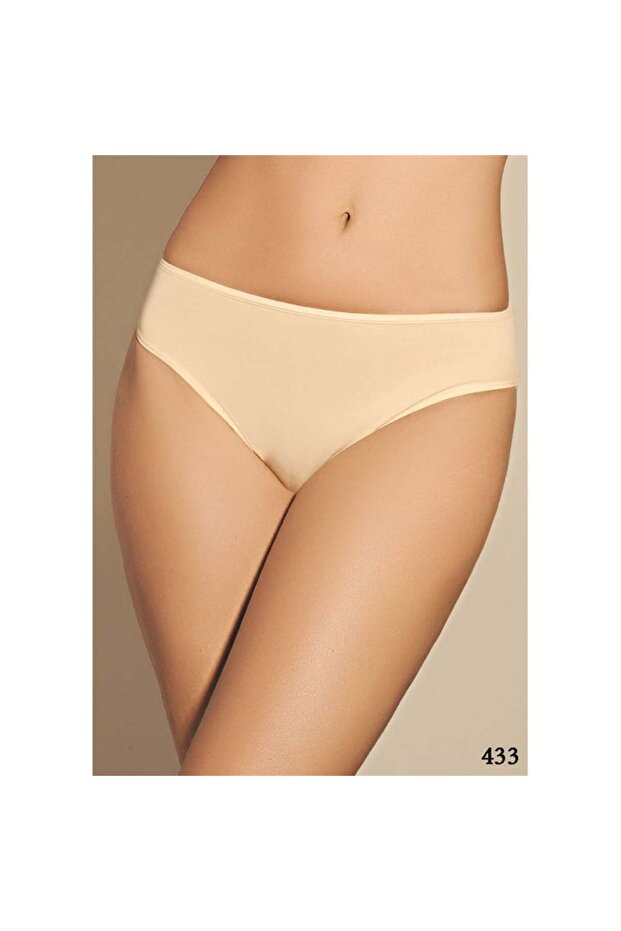 433 Penye Kumaşlı Yüksek Belli Üçlü Paket Normal Külot - Ten - 1