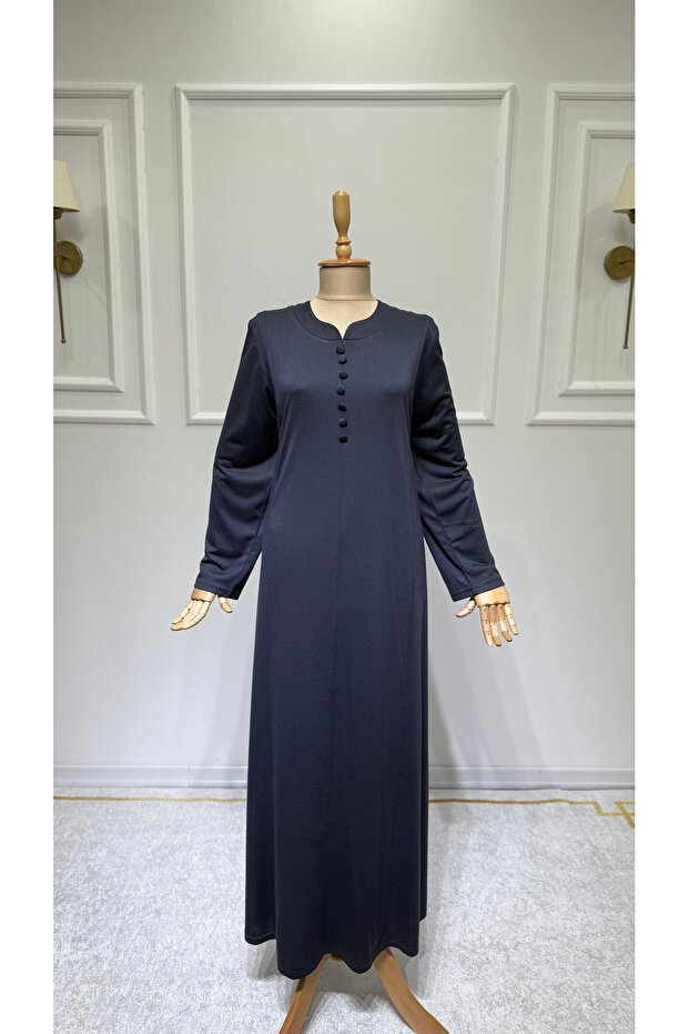 Women's V-Neck Viscose Combed Fabric Buttoned Mother Dress