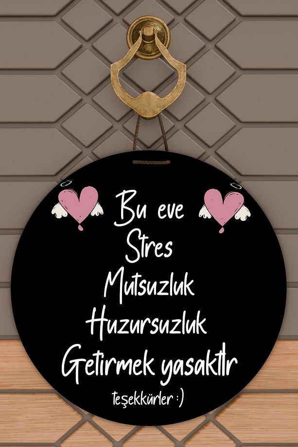 Modern Ahşap Kapı Süsü - Siyah Zemin Bu Ev Stres Yasak Duvar Süsü - Dış Mekan Kapi Susu - 1
