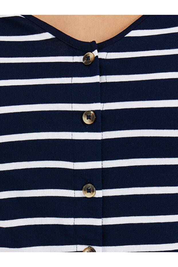 Striped Knit Top with Button Placket - 3