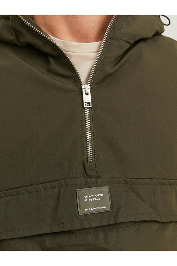 Logo Patch Half Zip Hooded Windbreaker Jacket - 3